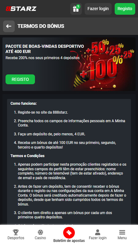 888STARZ bookmaker welcome sport bonus