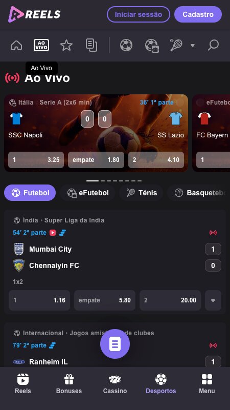 Interface de apostas ao vivo da ReelsIO