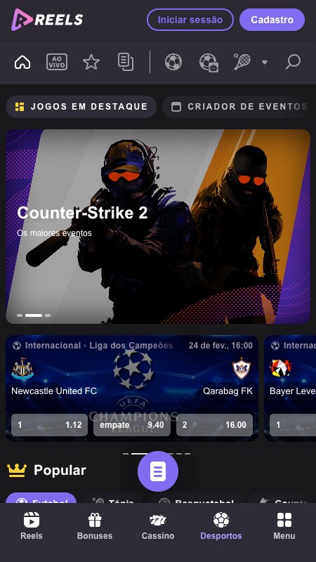 Secção de apostas desportivas online na ReelsIO