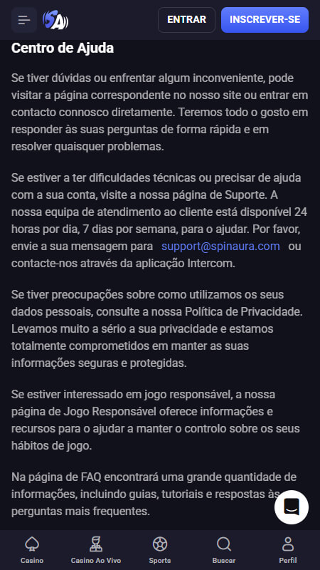 SpinAura Apoio ao Cliente