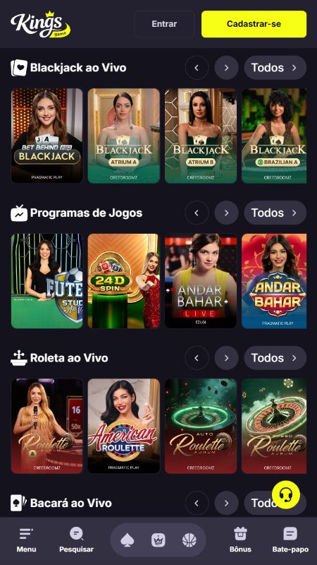 secção de jogos ao vivo Kings Games